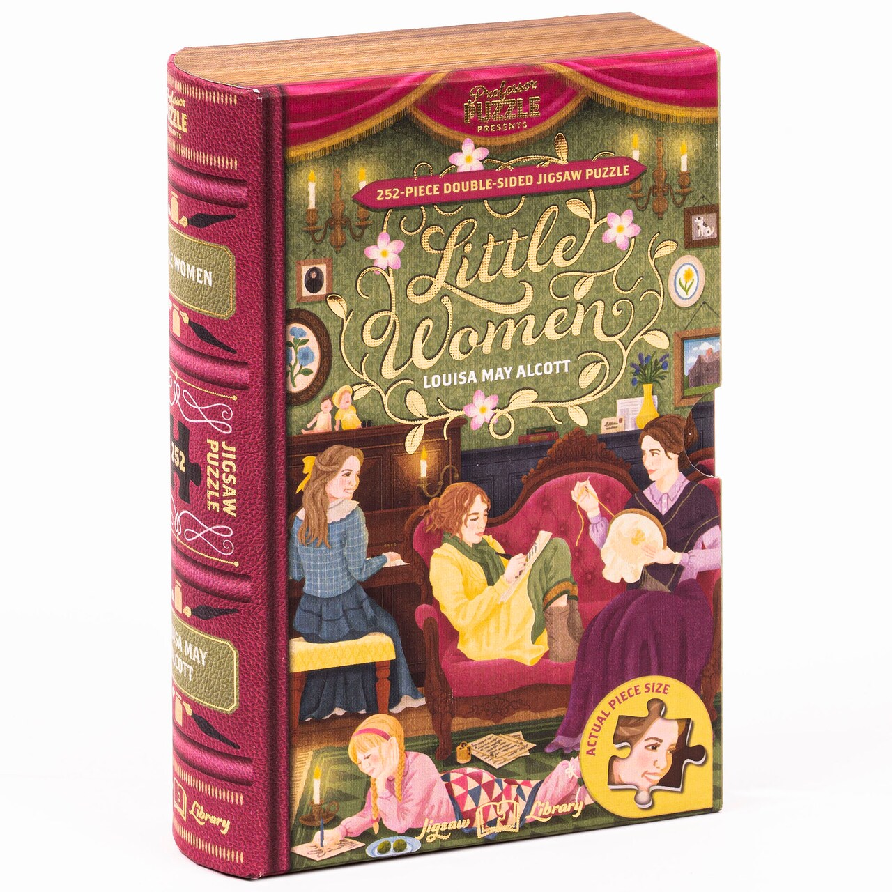 Professor Puzzle: Jigsaw Library - Little Women - 252 Piece Double-Sided Puzzle, Illustrated Book Scene, 19.4x14.5", Collectible Book Shaped Box